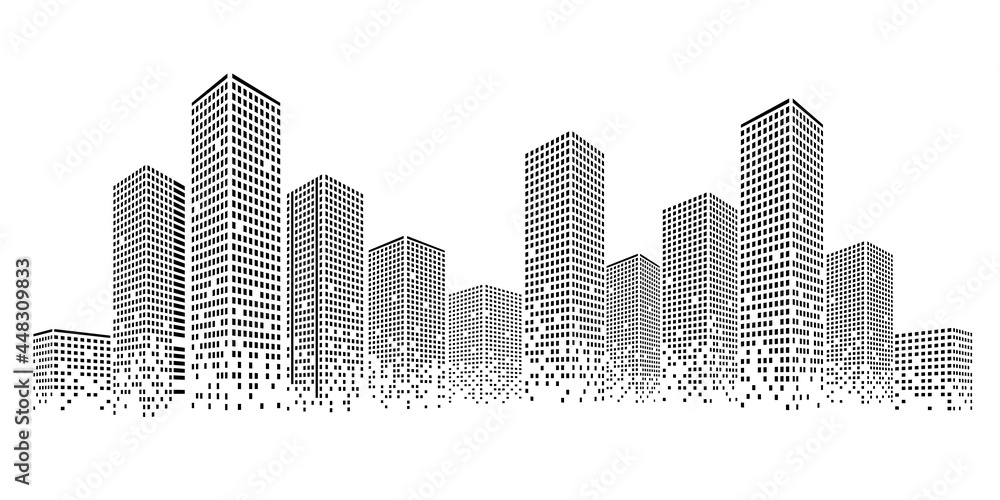 Abstract city landscape. Panoramic view of the city. Abstract background for presentation, poster or advertising. Stock vector illustration. EPS 10.