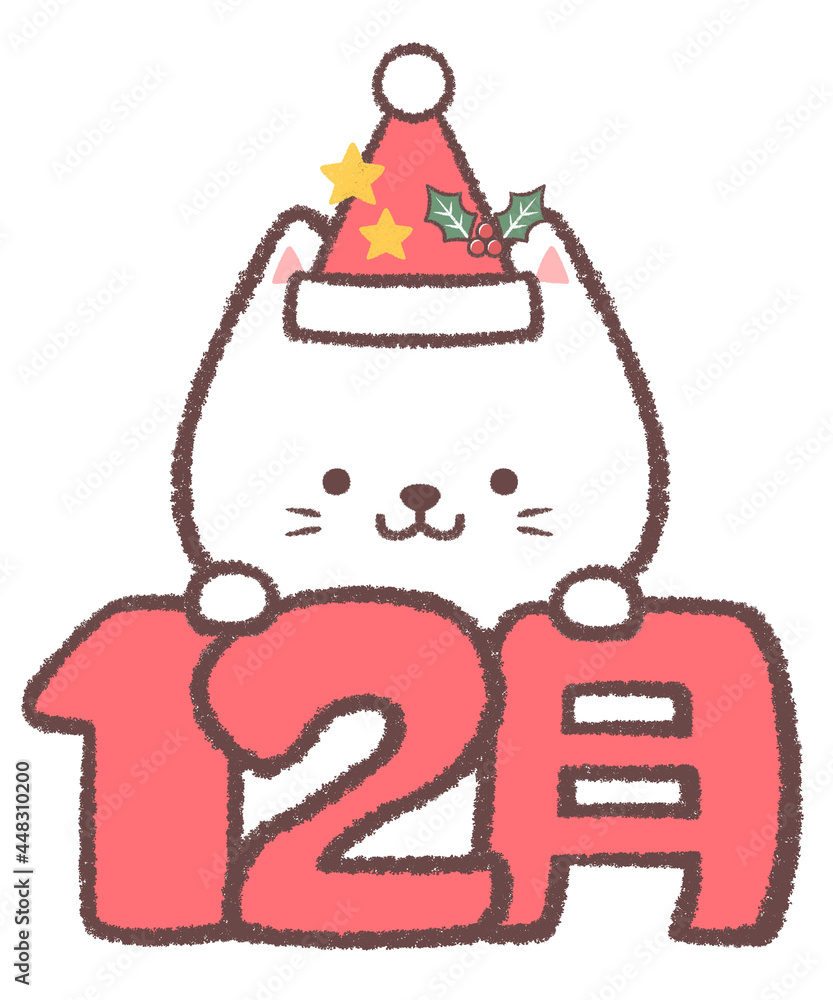 シロネコとクリスマスの帽子と文字