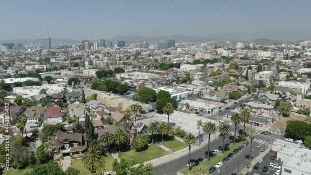 Aerial Los Angeles Pico Union Towards Wilshire Center Forward California USA Aerial Los Angeles Pico Union Towards Wilshire Center Forward California USA