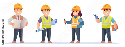Cute little engineer characters set