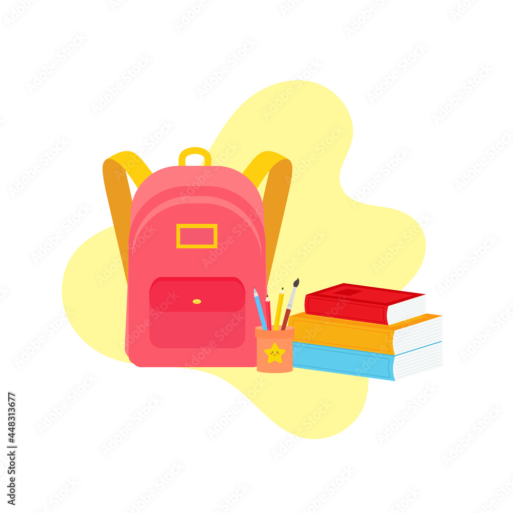 classroom school supplies stationery, pencil case, pen, pile of books, photorealistic literature,notebook, notebook textbook,school bag,Palettes and brushes in art,colored pencils. vector illustration classroom school supplies stationery, pencil case, pen, pile of books, photorealistic literature,notebook, notebook textbook,school bag,Palettes and brushes in art,colored pencils. vector illustration