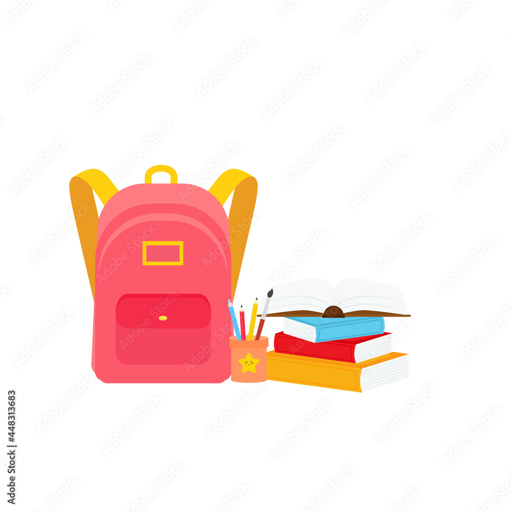 classroom school supplies stationery, pencil case, pen, pile of books, photorealistic literature,notebook, notebook textbook,school bag,Palettes and brushes in art,colored pencils. vector illustration classroom school supplies stationery, pencil case, pen, pile of books, photorealistic literature,notebook, notebook textbook,school bag,Palettes and brushes in art,colored pencils. vector illustration