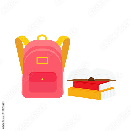 classroom school supplies stationery, pencil case, pen, pile of books, photorealistic literature,notebook, notebook textbook,school bag,Palettes and brushes in art,colored pencils. vector illustration