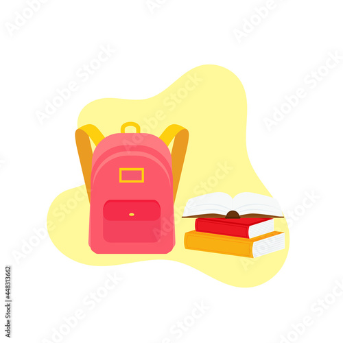 classroom school supplies stationery, pencil case, pen, pile of books, photorealistic literature,notebook, notebook textbook,school bag,Palettes and brushes in art,colored pencils. vector illustration