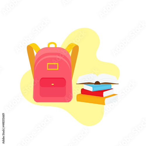 classroom school supplies stationery, pencil case, pen, pile of books, photorealistic literature,notebook, notebook textbook,school bag,Palettes and brushes in art,colored pencils. vector illustration
