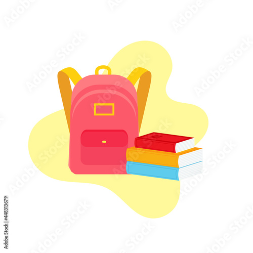 classroom school supplies stationery, pencil case, pen, pile of books, photorealistic literature,notebook, notebook textbook,school bag,Palettes and brushes in art,colored pencils. vector illustration