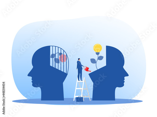 businessman Watering plants income ,think growth mindset different fixed mindset concept vector