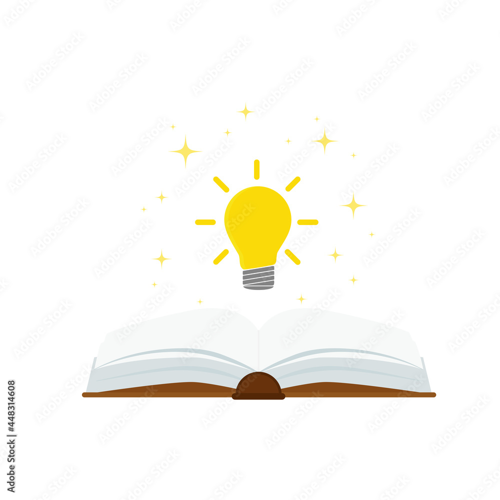 open book with light bulb concept, can use for, landing page, template, ui, mobile app, poster, banner, flyer.vector illustration . open book with light bulb concept, can use for, landing page, template, ui, mobile app, poster, banner, flyer.vector illustration .