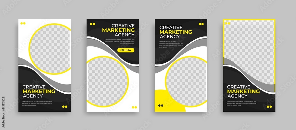 Set of Editable minimal square banner template. Blue yellow white background color with geometric shapes for social media post, story and web internet ads. Vector illustration Set of Editable minimal square banner template. Blue yellow white background color with geometric shapes for social media post, story and web internet ads. Vector illustration