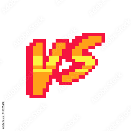 Versus screen, design for logo, web, mobile app. Game tournament achievement emblem. Pixel art icons set. 8-bit. Game assets. Isolated abstract vector illustration.