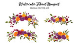 watercolor flower arrangement separated vector set