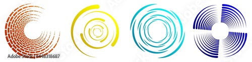 Spiral, swirl, twirl, vortex icon, shape. Concentric circles, rings. Abstract geometric shapes with rotation effect