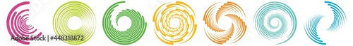 Spiral, swirl, twirl, vortex icon, shape. Concentric circles, rings. Abstract geometric shapes with rotation effect