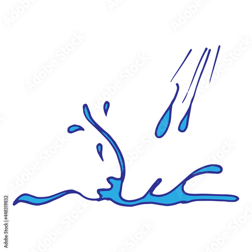 raindrop illustration on white background. water icon. hand drawn vector. splashing water, blue color. simple style. doodle art for wallpaper, poster, banner, logo, wall decoration, sticker, advert.