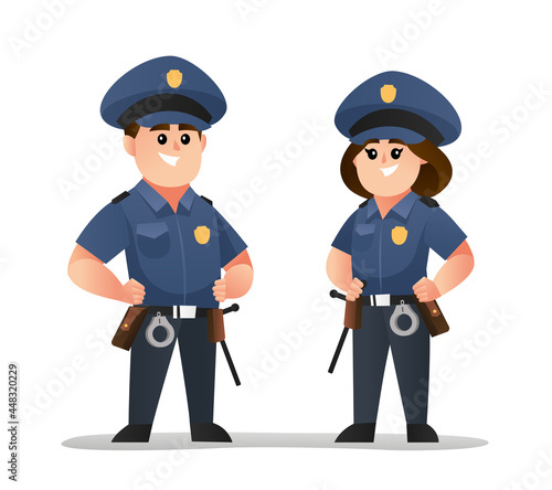 Cute male and female police officer characters set