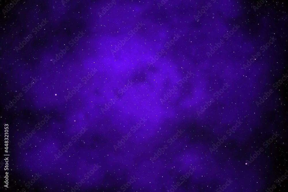 Starry night sky.  Galaxy space background.  3D photo of violet or purple dark night sky with stars.