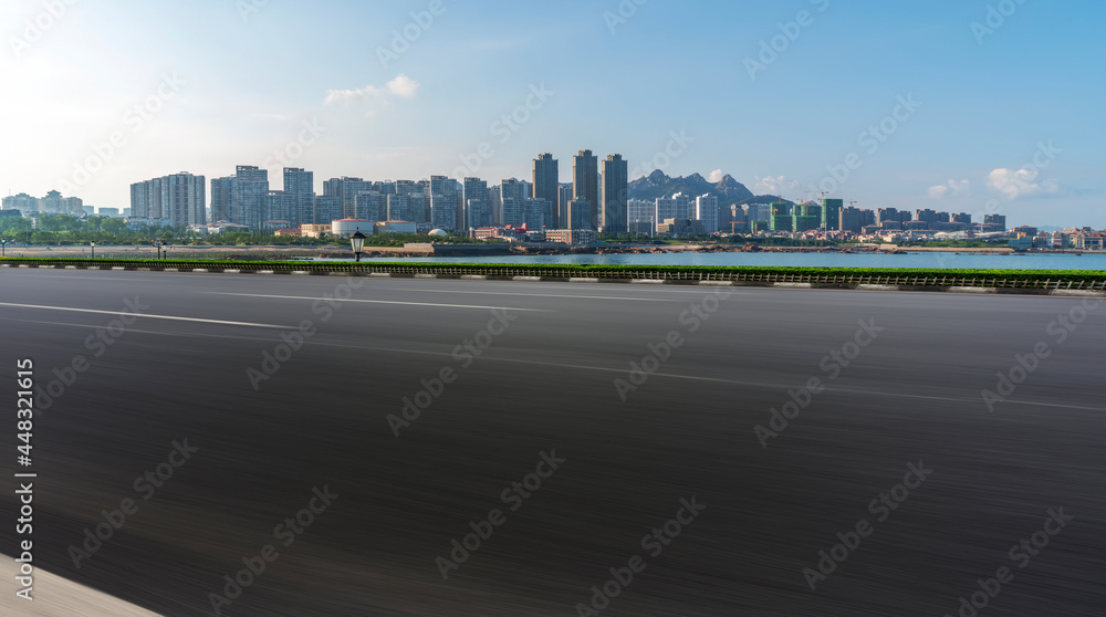 Skyline of Expressway and Qingdao Architecture