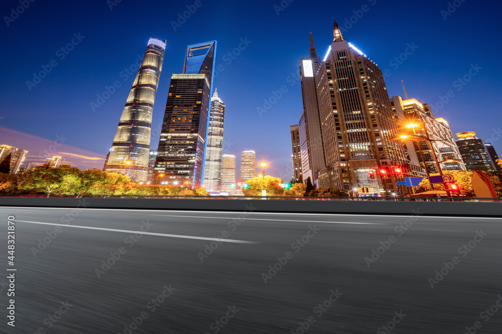 Skyline of Highway Pavement and Shanghai Architectural Landscape