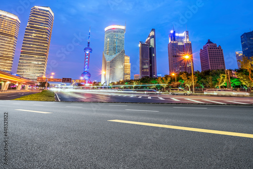 Skyline of Highway Pavement and Shanghai Architectural Landscape