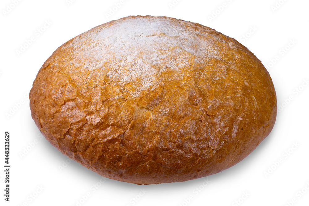 Round hearth bread isolated on a white background.Fresh baking of rye bread with the addition of wheat. Round hearth bread isolated on a white background.Fresh baking of rye bread with the addition of wheat.