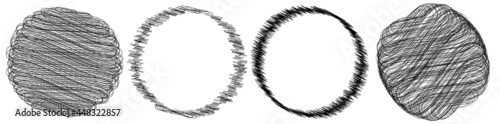 Scribble, sketchy doodle circles with hand drawn, drawing effect