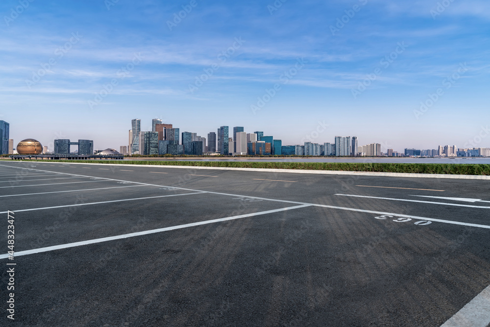 Road and skyline of urban architecture