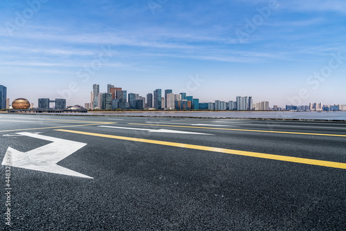 Road and skyline of urban architecture