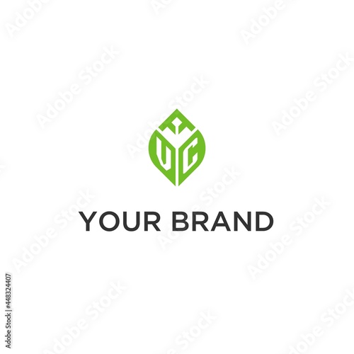 VC monogram with leaf logo design ideas, creative initial letter logo with natural green leaves