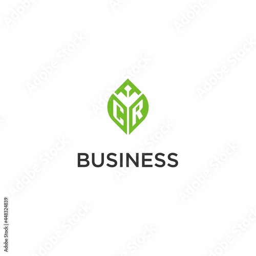 CR monogram with leaf logo design ideas, creative initial letter logo with natural green leaves