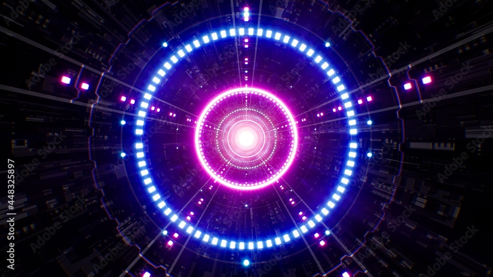 Neon Circle Light Science Fiction Tunnel