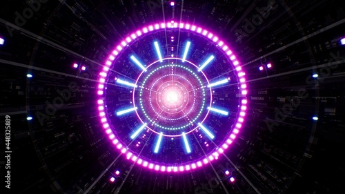 Neon Circle Light Mechanical Tunnel Background