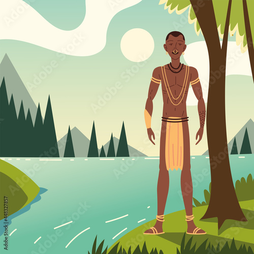 indigenous man near river