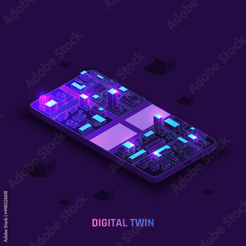 Digital Twin Technology Isometric Background