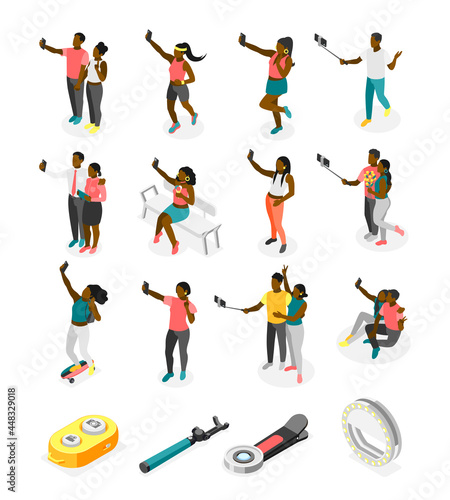Selfie Day Isometric Recolor Icon Set