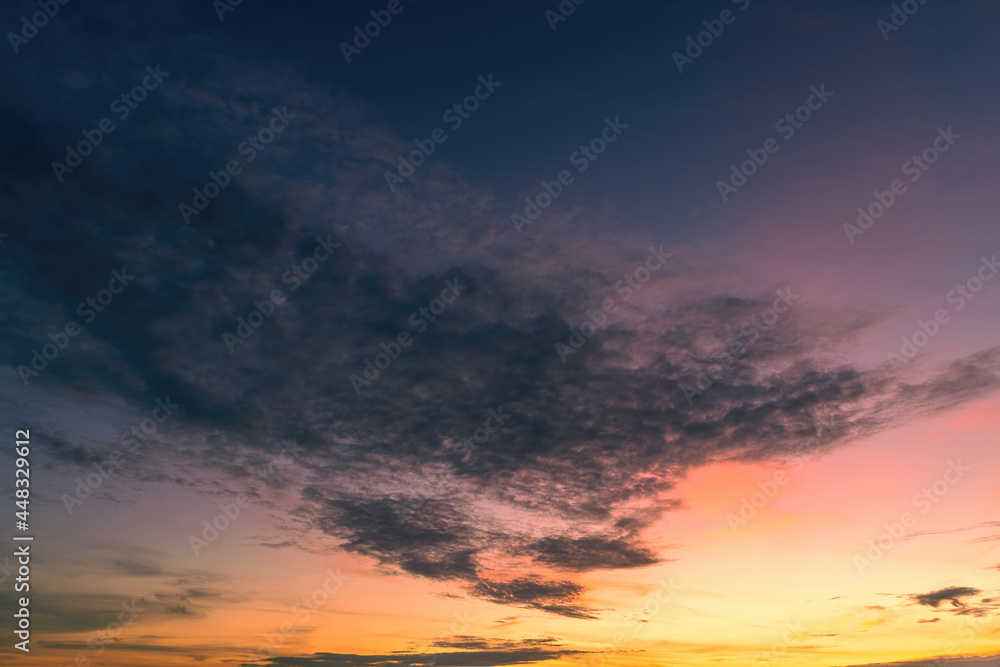 Beautiful sky. Clouds in twilight sky in evening. Colorful sky in twilight time.