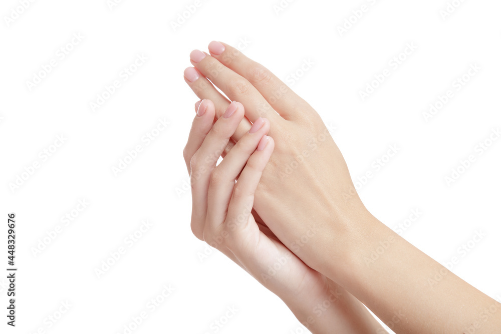 Beautiful female hands isolated on white background. Spa care concept Beautiful female hands isolated on white background. Spa care concept