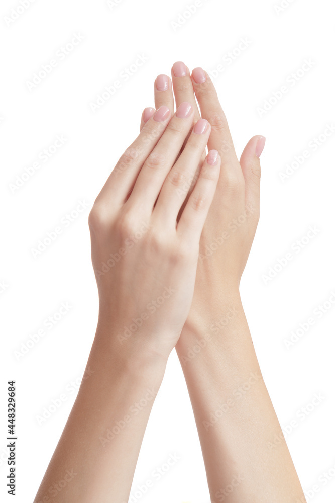 Beautiful hands of a woman with perfect manicure. Isolated over white background. Beautiful hands of a woman with perfect manicure. Isolated over white background.
