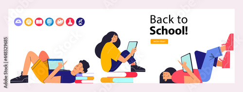 Back to school. Colorful vector illustration, banner. Clipart on the topic of education, school.