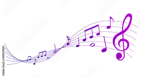 violet vector sheet music - musical notes melody on white background