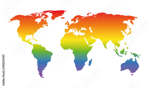 rainbow colored world map on white background 