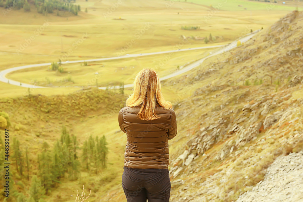 female meditation mountains, nature landscape summer