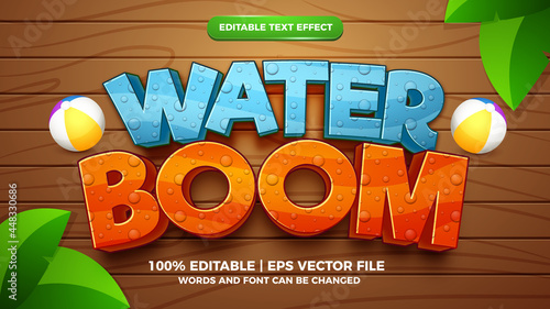 Editable text effect - water boom cartoon style 3d template