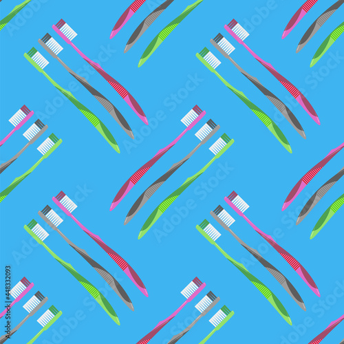 Plastic Toothbrush Dental Symbol. Oral Care. Mouth Cleaning Tool. Seamless Pattern
