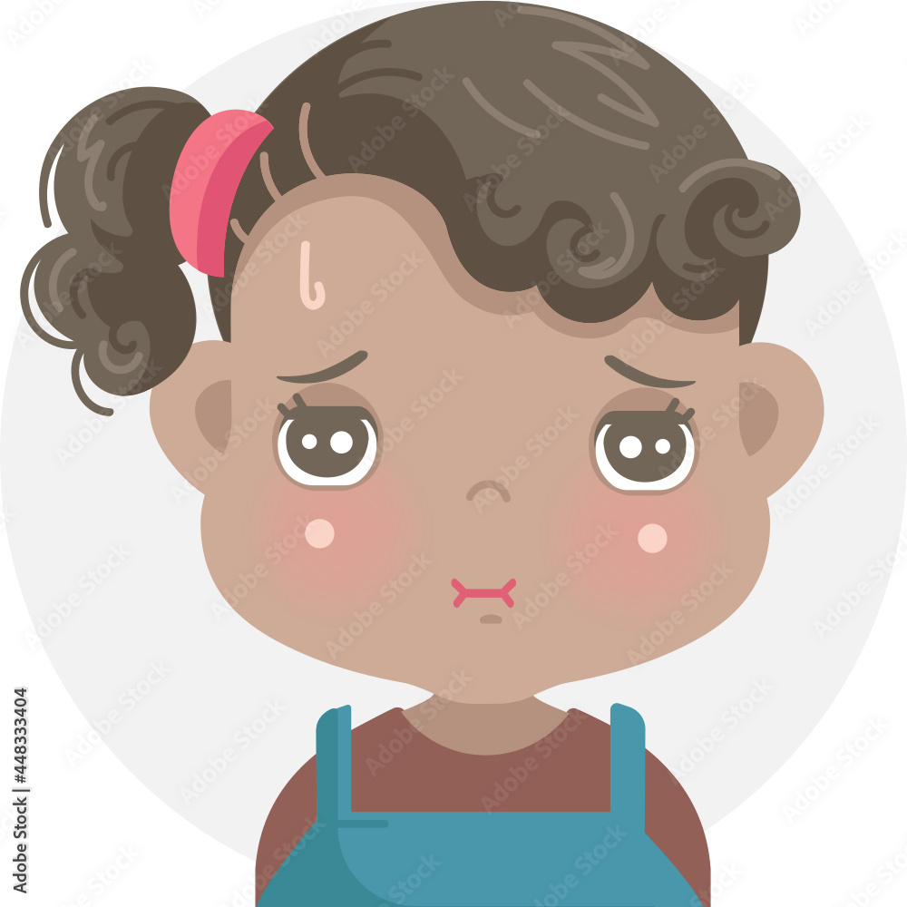 guilt kid negative emotions set of african little little girl face. child expressing unhappy, remorseful, and sad