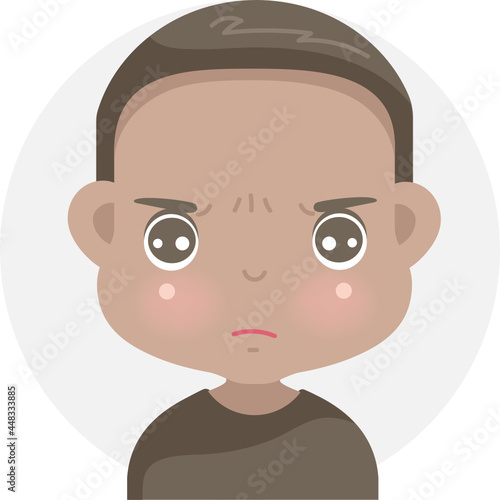 hate kid. negative emotions set of african little boy face. child expressing anger angry and frown.