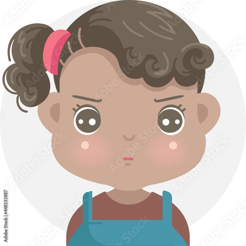 hate kid. negative emotions set of african little girl face. child expressing anger angry and frown.