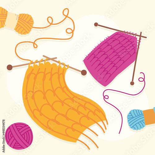 knitting needles with scarves