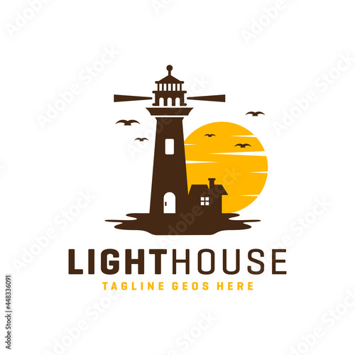 lighthouse inspiration illustration logo on the beach