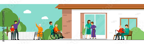 Nursing Home Colored Flat Characters Composition