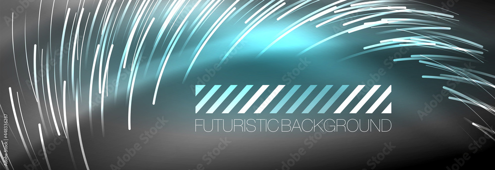 Neon glowing lines, magic energy and light motion background. Vector wallpaper template Neon glowing lines, magic energy and light motion background. Vector wallpaper template